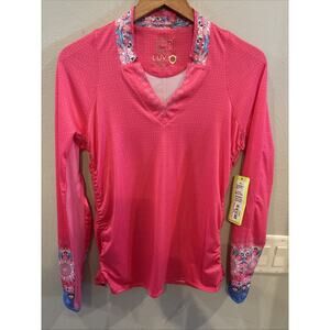 NWT Lucky in Love Long Sleeve LUV 50+ Pink Top Tennis Pickleball Golf Size S